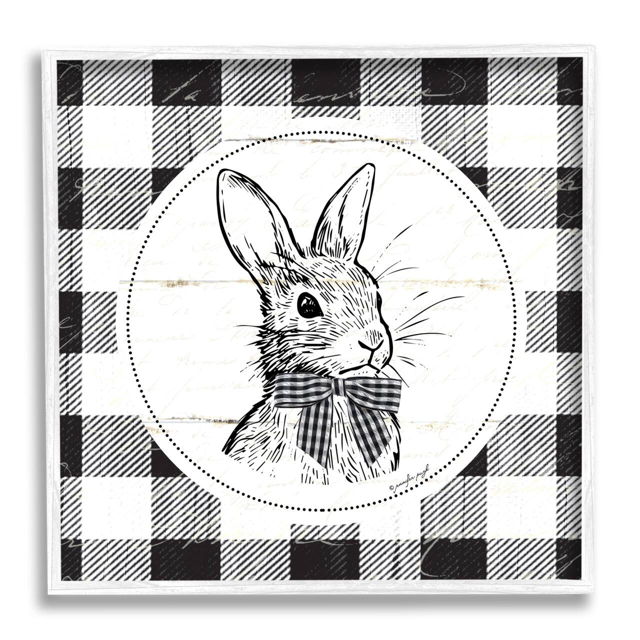 Stupell Industries Detailed Easter Bunny Drawing Spring Plaid Border Framed Giclee Art